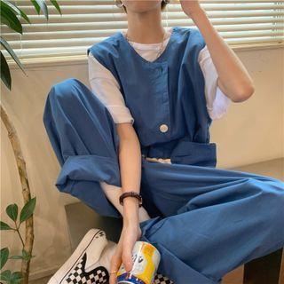 Sleeveless Straight-leg Jumpsuit Blue - One Size