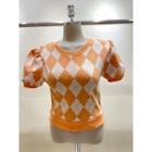 Puff-sleeve Argyle Sweatshirt