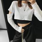 Mock Two-piece Cutout Crop T-shirt