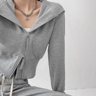 Zipper-details Hooded Crop Jacket