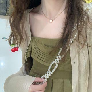 Spaghetti-strap Plain Midi A-line Dress / Cardigan / Set