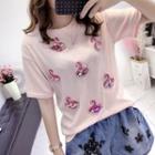 Short-sleeve Embellished Swan T-shirt