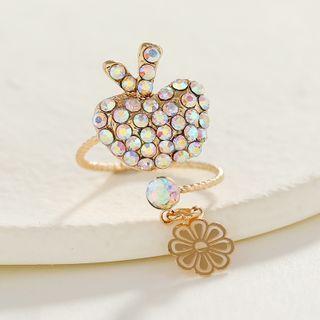 Apple Rhinestone Flower Pendant Alloy Open Ring 1pc - Gold - One Size