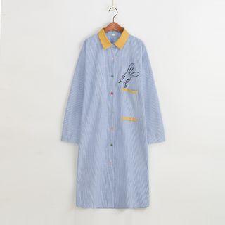 Long-sleeve Rabbit Embroidery Striped Shirt Dress