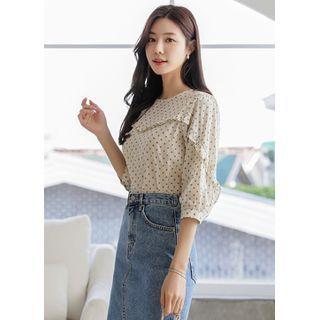 Balloon-sleeve Frilled Dotted Blouse