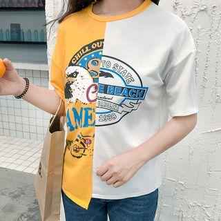 Printed Short-sleeve Panel T-shirt