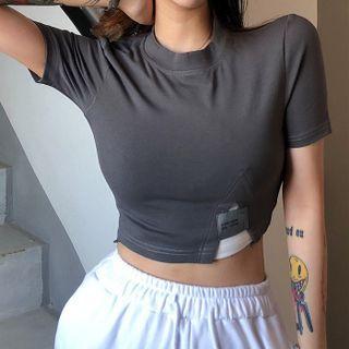 Short Sleeve Paneled Crop Top
