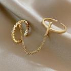 Cross Rhinestone Chained Alloy Ring J374 - Gold - One Size