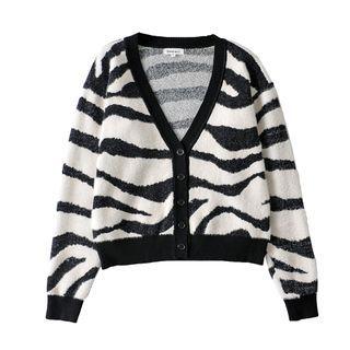 V-neck Zebra Print Cardigan