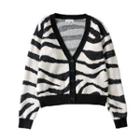 V-neck Zebra Print Cardigan