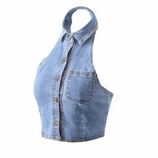 Halter-neck Washed Denim Camisole Top