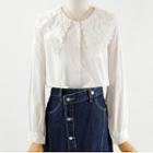 Lace Trim Blouse / Button-up Denim A-line Skirt