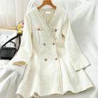 Double-breasted Long-sleeve Mini A-line Tweed Dress
