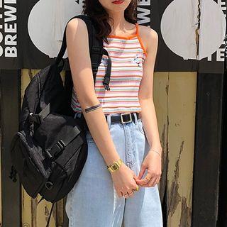 Embroidered Striped Knit Camisole