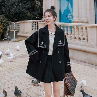 Sailor Collar Floral Embroidered Double Breasted Coat