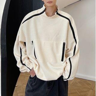 Long-sleeve Embossed Contrast Zipper Sweatshirt