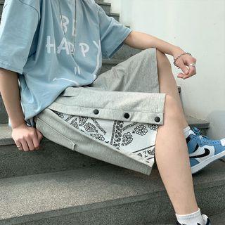 Printed Panel Button-up Shorts