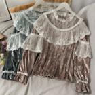 Lace-panel Ruffled Velvet Top In 5 Colors