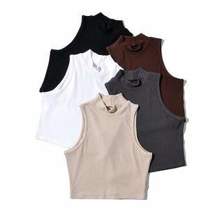 Mock-neck Plain Crop Top