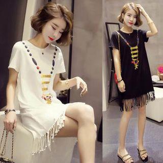 Short-sleeve Fringed Lettering T-shirt