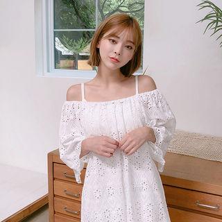 Off-shoulder Eyelet-lace Shift Dress White - One Size