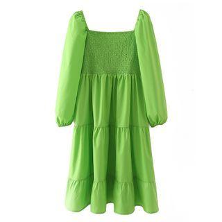 Balloon-sleeve Tiered Midi A-line Dress