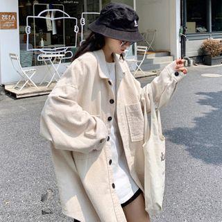 Front Pocket Plain Corduroy Button Jacket