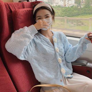 Flower Button-up Cable Knit Cardigan