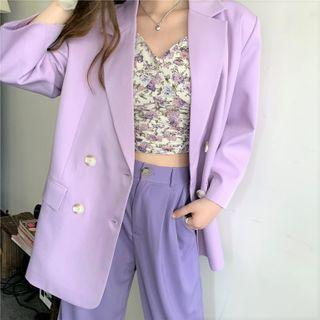 Sleeveless Floral Print Crop Top / Wide-leg Dress Pants