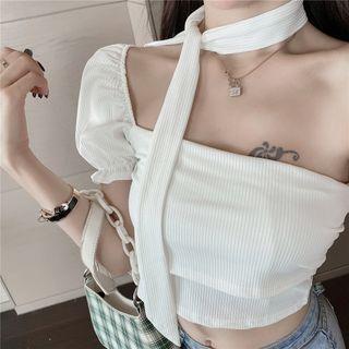 One-shoulder Cropped T-shirt White - One Size