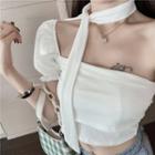 One-shoulder Cropped T-shirt White - One Size