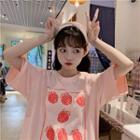 Short Sleeve Strawberry Print T-shirt