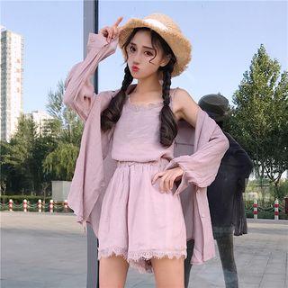Plain Shirt / Lace Trim Cami Top / Shorts / Set