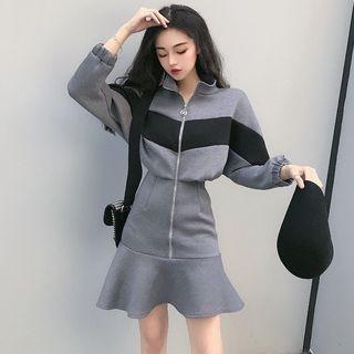Zip Color Block A-line Dress