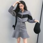 Zip Color Block A-line Dress