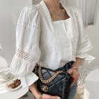 Balloon-sleeve Lacy Blouse Ivory - One Size