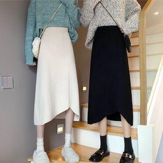 Asymmetrical Hem Midi Knit Skirt