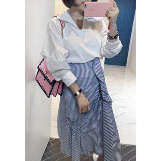Collared Puff-sleeve Cotton Top