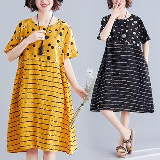 Print Round-neck Short-sleeve Medium Maxi Dress