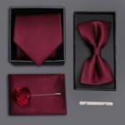 Set: Striped Neck Tie + Bow Tie + Lapel Pin + Tie Clip + Pocket Square As Shown In Figure - One Size