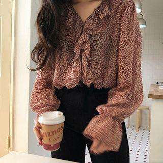 Floral Print Balloon Long Sleeve Ruffle Blouse