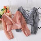 V-neck Long-sleeve Striped Chiffon Top