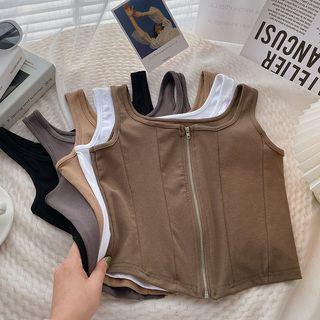 Square-neck Zipper Tank Top