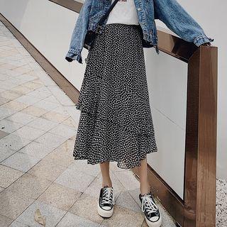 Polka Dot High-waist Layer Pleated Midi Skirt