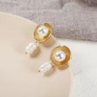Faux Pearl Dangle Earring 1 Pair - White & Orange & Gold - One Size