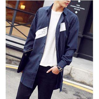 Pinstriped Letter Long Jacket
