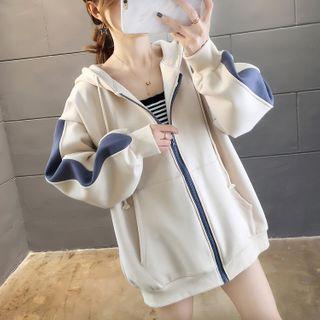 Striped Oversize Hooded Zip Jacket