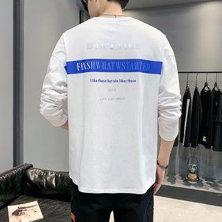 Long-sleeve Color-panel Lettering T-shirt