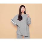 Set: Contrast-trim Cotton Top + Band-waist Pants