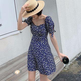Floral Short-sleeve A-line Mini Dress